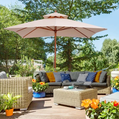 Outsunny Ombrellone da Giardino 3x3m a 8 Stecche Crema