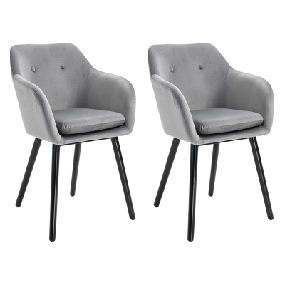 HOMCOM Chaises Salle Manger Velours Gris 2Pcs