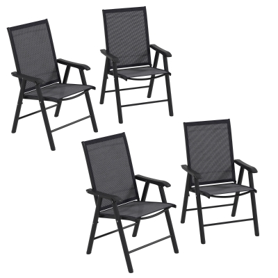 Outsunny Set of 4 Folding Garden Chairs Metal Dark Grey