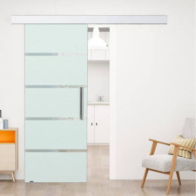 HOMCOM Puerta Corredera de Cristal 77,5x205 cm Puerta Corrediza Deslizante con Riel de Cristal de Seguridad Translúcido