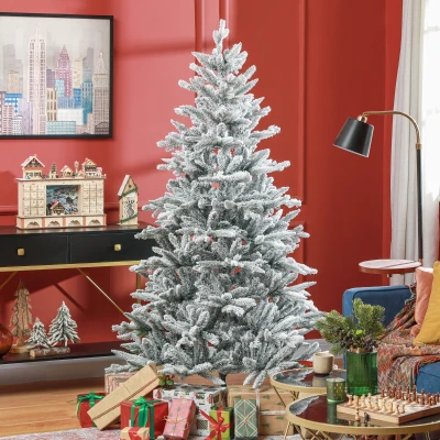 HOMCOM Weihnachtsbaum 180 cm, schneebedeckt, flammhemmend, Metallfuß, formbare Äste, Grün