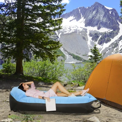 Outsunny Hamac Pliable Camping avec Sac - Bleu