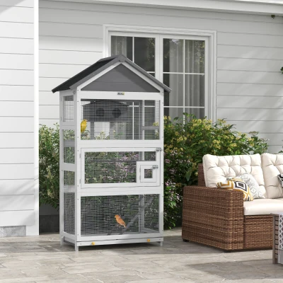 PawHut Wooden Bird Cage Stand for Small Birds - Grey
