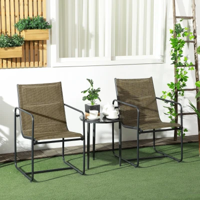 Outsunny Gartenstuhl, 2er-Set, atmungsaktiver Bezug, robuster Metallrahmen, 54x66,5x88cm, Schwarz/Braun