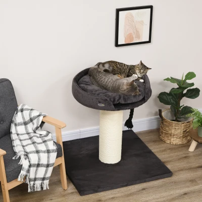 PawHut Kratzbaum mit Katzenbett, Spielseil, 80 cm x 80 cm x 78 cm, Dunkelgrau + Natur