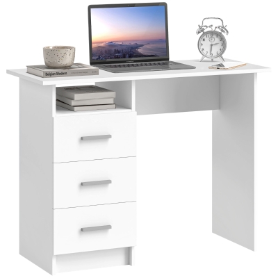 HOMCOM Scrivania Moderna con 3 Cassetti e Ripiano Bianco Marrone