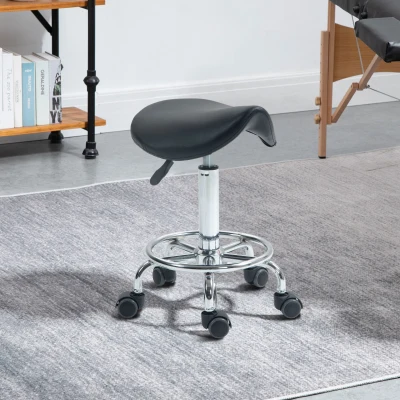 HOMCOM Saddle Stool Rolling Chair for Salon Black