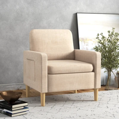 HOMCOM Modern Accent Chair Upholstered Beige