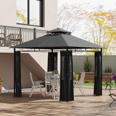 Outsunny Pavillon Partyzelt Gartenpavillon, 2,95 x 2,95 x 2, 85 m, Dunkelgrau