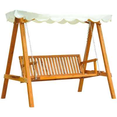 Outsunny 3 Seater Wooden Swing Chair Hammock Cream White
