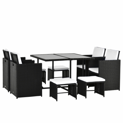 Outsunny Sitzgruppe für 8 Personen Polyrattan Gartenset Sitzgarnitur Schwarz