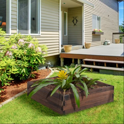 Outsunny Huerto Urbano Jardinera de Madera Maciza de Abeto Cama de Plantación de Jardín para Cultivo Plantas Flores Hierbas 80x80x22,5 cm Marrón