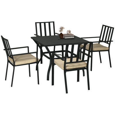 Outsunny 5-Piece Outdoor Dining Set with Cushions Black