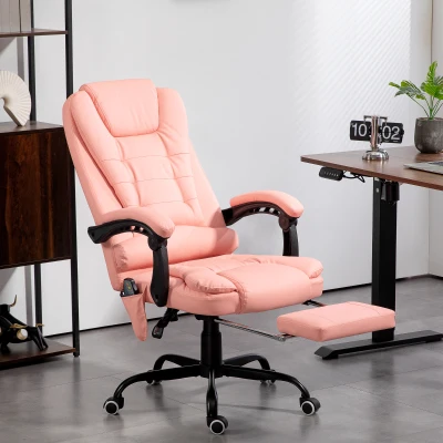 Vinsetto Massage-Bürostuhl, 7 Vibrationspunkte, verstellbare Fußstütze & Lehne, bis 120 kg, Lederoptik, Rosa