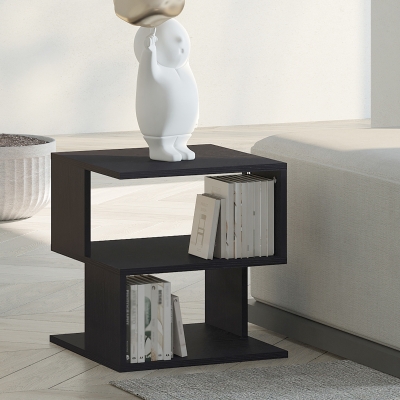 HOMCOM Modern Side Table Black with 2 Tier Storage