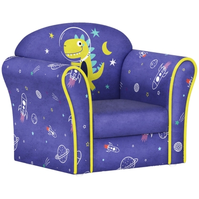 AIYAPLAY Kids Armchair Wooden Frame Planet Dinosaurs Blue