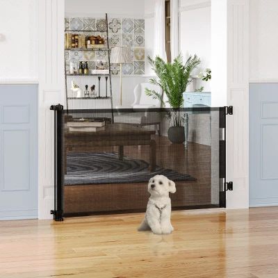 PawHut Barrière Chien Rétractable Mesh 150cm Noir