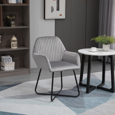 HOMCOM Modern Upholstered Arm Chair Metal Base Grey