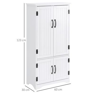 HOMCOM Alacena de Cocina Aparador Alto de Cocina Mueble Auxiliar con 4 Puertas y Estantes Ajustables 60x30x123 cm Blanco(m-3)