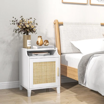 HOMCOM Table Chevet Rotin Niche Bohème 45x40x61cm