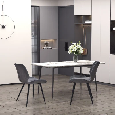 HOMCOM Dining Chairs Set of 2 Steel Frame Grey