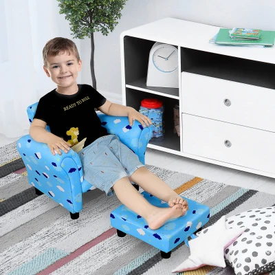 HOMCOM Toddler Chair Wood Frame Blue Cloud Star