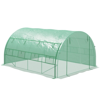 Outsunny Foliengewächshaus, Treibhaus, begehbar, Netzfenster, Metallrahmen, 4x3x2m, Grün