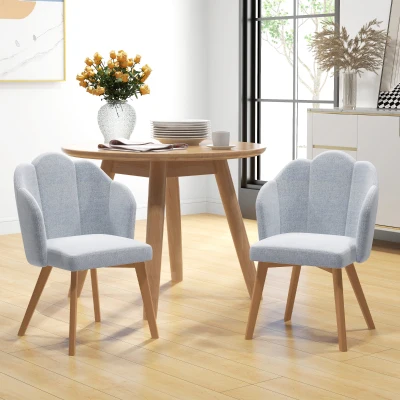 HOMCOM Set de 2 Sillas de Comedor Tapizada en Lino Sintético con Asiento y Respaldo Acolchados Carga 120 kg 58x60x82 cm Gris