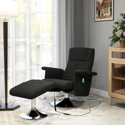 HOMCOM Massagesessel mit Hocker, neigbare Lehne, 78 x 95 x 88 cm, Schwarz