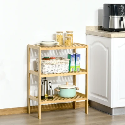 HOMCOM Regal Bambusregal 3 Regalböden, Bambus  62 cm x 33 cm x 80 cm, Natur