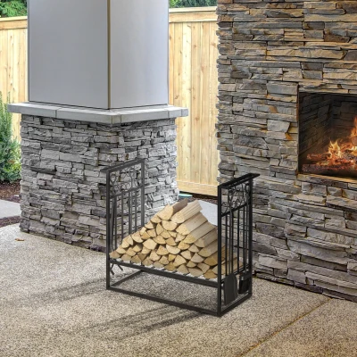 HOMCOM Rack di legna da ardere 75cm x 30cm x 60cm Nero
