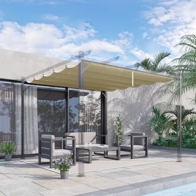 Outsunny Ersatzdach für 3 x 3 m Pergola, einziehbar, mit Regenabflusslöchern, wetterfest, Polyester, Beige