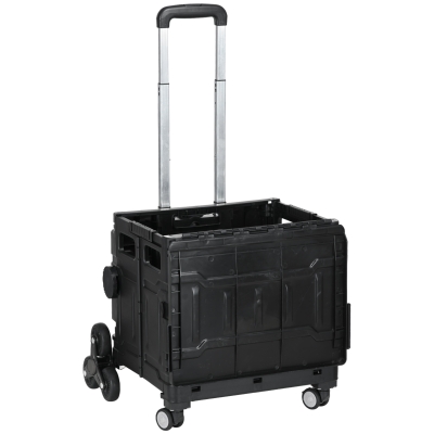 HOMCOM Einkaufswagen Einkaufstrolley, Treppensteiger,  klappbar, Teleskopgriff, bis max. 65 Kilo belastbar, Schwarz