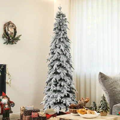 HOMCOM 7ft Unlit Artificial Christmas Tree Snow-Covered