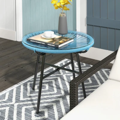 Outsunny Table Jardin Ronde Rotin Métal Verre Ø50cm