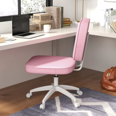 Vinsetto Bürostuhl ohne Armlehnen, höhenverstellbar, drehbar, bis 120 kg, Kunstleder, Rosa