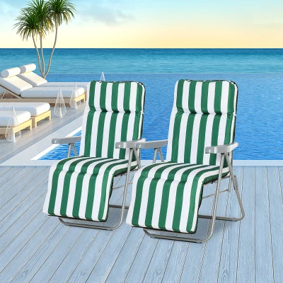 Outsunny Set sedie a sdraio 60cm x 75cm x 102cm Verde, Bianco