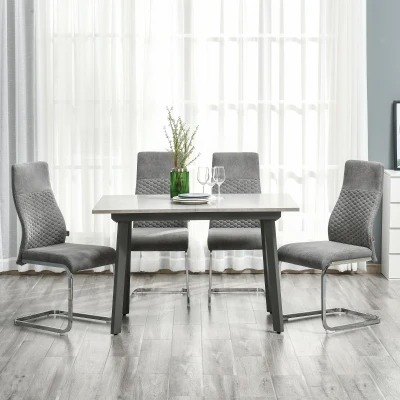 HOMCOM Set de 4 Sillas de Comedor Sillas de Cocina Tejido de Microfibra con Asiento Acolchado y Patas de Metal 45x61x98 cm Gris