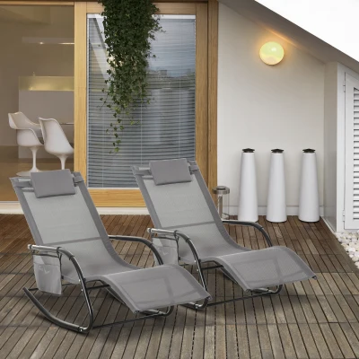 Outsunny Outdoor Rocking Chair Set Grey with Storage Bag