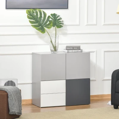 HOMCOM Armadietto basso 80cm x 38cm x 80cm Grigio chiaro, Grigio scuro, Bianco