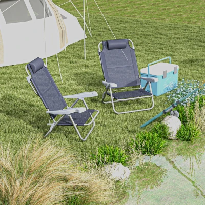 Outsunny Set 2 Sedie da Pesca Pieghevoli e Reclinabili 6 Livelli