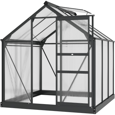 Outsunny Serra in Policarbonato e Alluminio con Porta Scorrevole, Presa d'Aria e Grondaia, 1.9x1.9x2m, Grigio