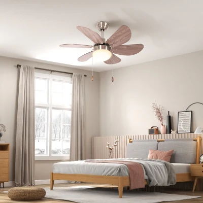 HOMCOM Ceiling Fan LED Light Walnut Brown 6 Blades