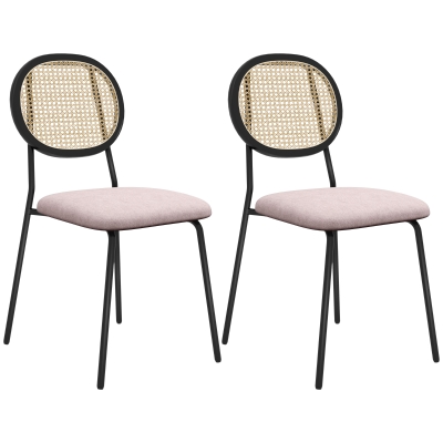 HOMCOM Pack de 2 Sillas de Comedor con Respaldo de Ratán Sintético y Marco de Acero para Salón 44x54x87 cm Rosa y Negro