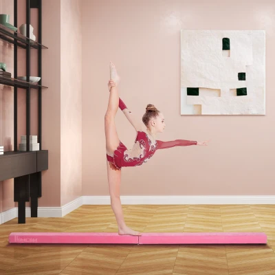 HOMCOM 2.4M Folding Balance Beam Gym Training Pink