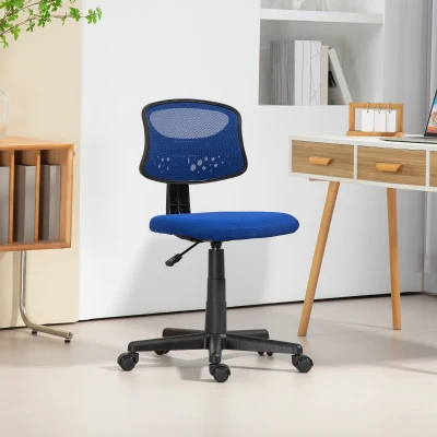 HOMCOM Silla de Oficina sin Brazos Silla de Escritorio Giratoria con Respaldo de Malla Transpirable Altura Ajustable Azul