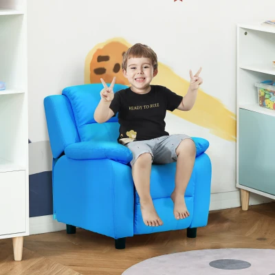HOMCOM Kids Recliner Armchair PU Leather Look with Storage Blue