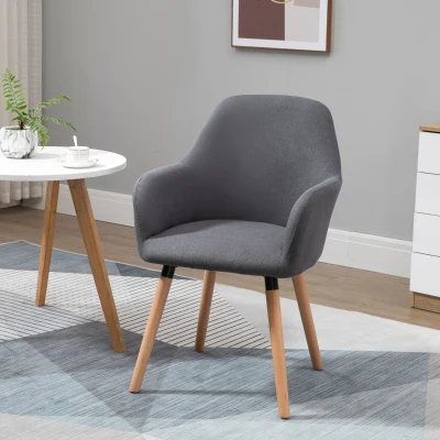 HOMCOM Esszimmerstuhl Wohnzimmerstuhl Bürostuhl Polsterstuhl Sessel mit Rückenlehne Anti-Rutsch Leinenstoff Schaumstoff Buchenholz Dunkelgrau+Natur 56 x 60 x 85 cm