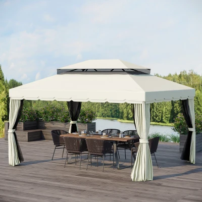Outsunny Gazebo da Giardino 4x3m con Zanzariera e Doppio Tetto