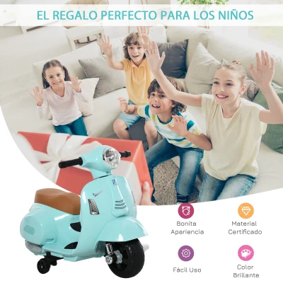 HOMCOM Motocicleta Infantil con Faro Bocina y 4 Ruedas Moto Eléctrica Vespa para Niños con Licencia 66,5x38x52 cm Verde(m-4)